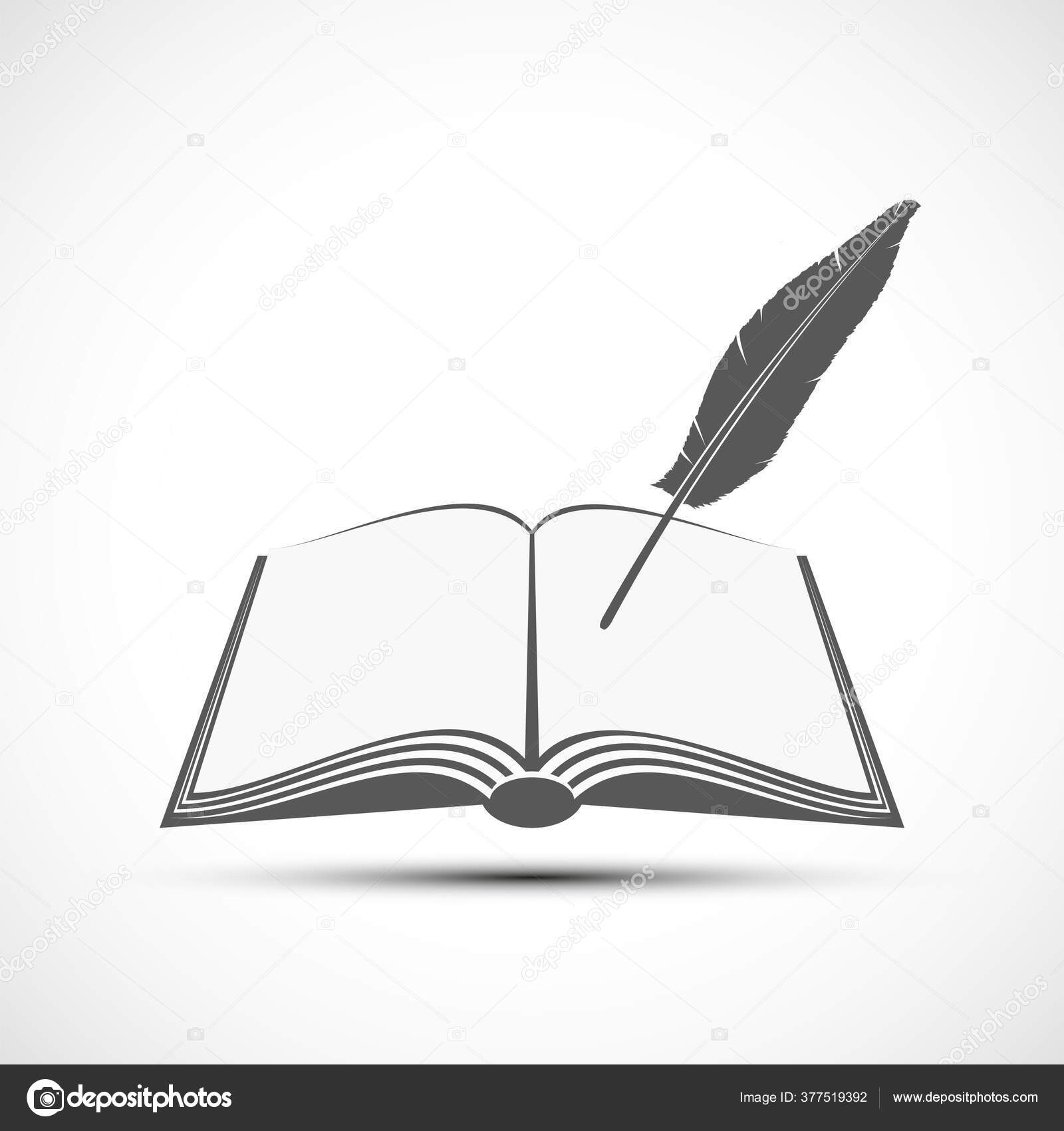 Logo Livre Ouvert Avec Plume Icone Librairie Isole Sur Fond Image Vectorielle Par Vantuz C Illustration