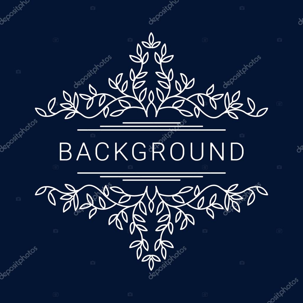 Elegant floral frame. Lineart vector illustration with text on dark blue background