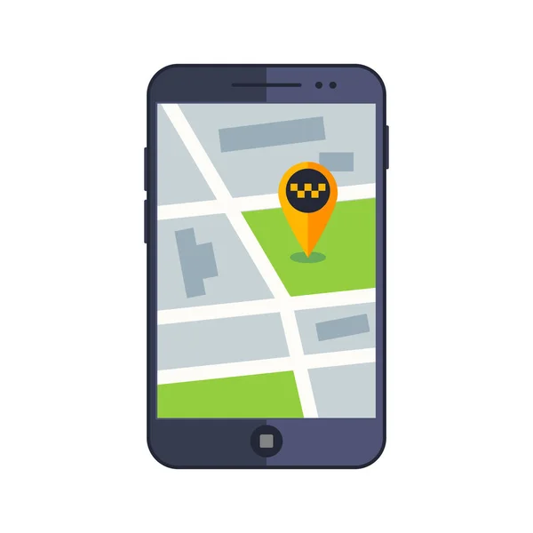 Taxi service app map on mobile phone with gps pointer — Stock Vector