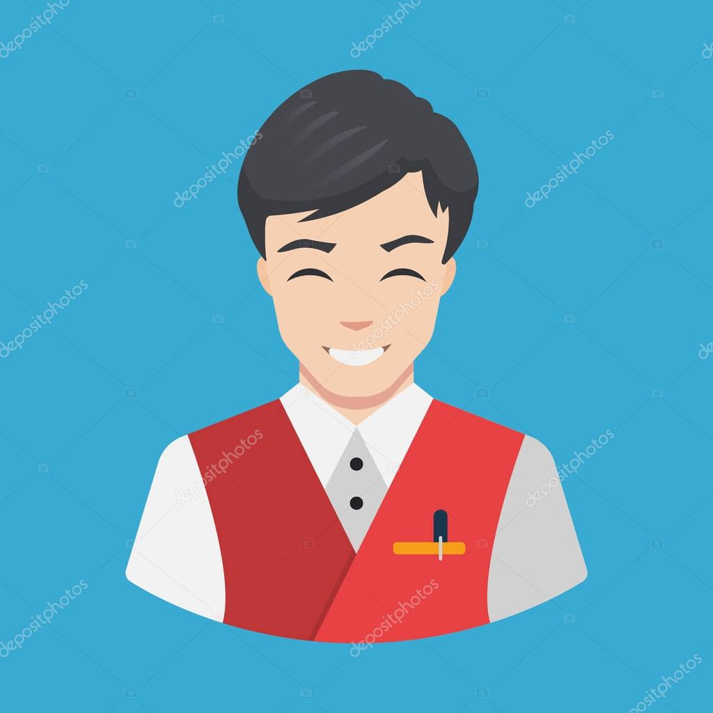 Hotel staff - Waiter Icon vector Flat design Smiling waiter serving Vector illustration