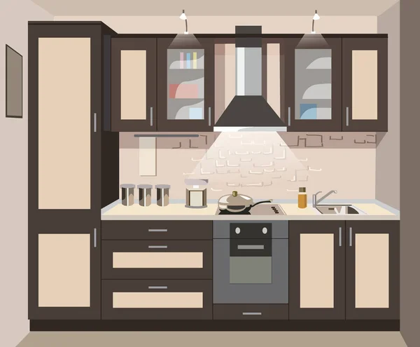 Keuken interieur kaart platte vectorillustratie — Stockvector