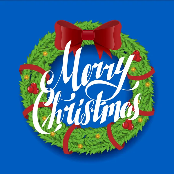 Cartão de felicitações de Natal e fundo. grinalda com guirlandas, lettering Vector —  Vetores de Stock