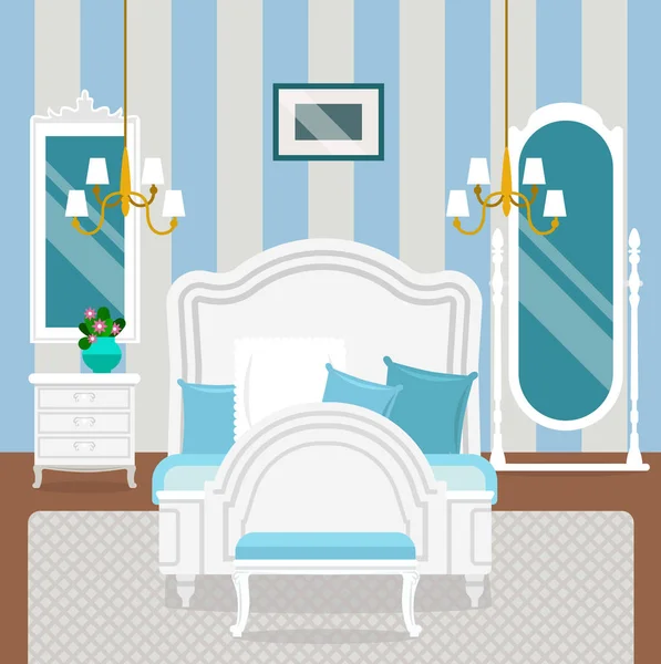 Sovrum inredning med möbler i klassisk stil. — Stock vektor