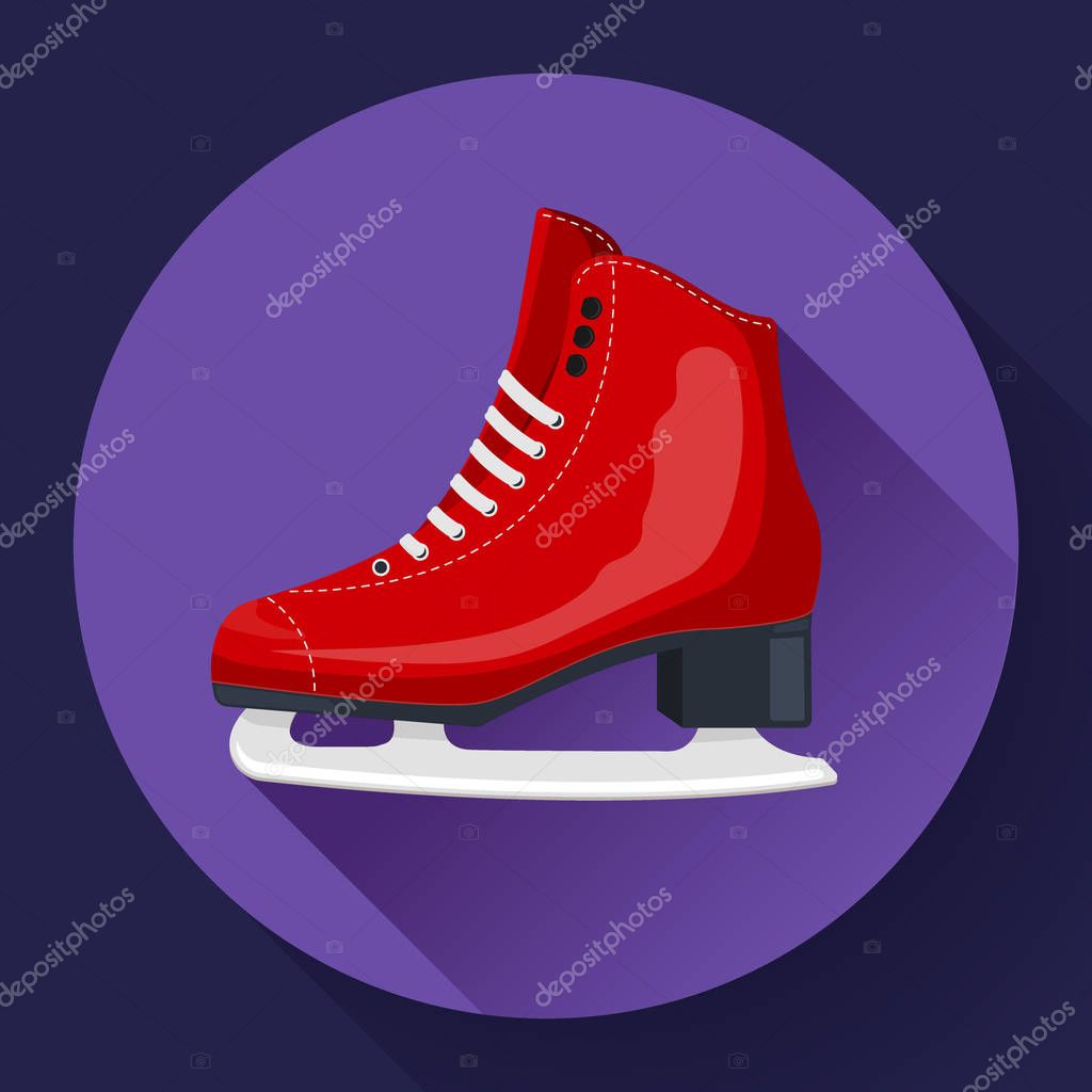 Red classic ice figure skates icon vector. Sport equipment. Side view.