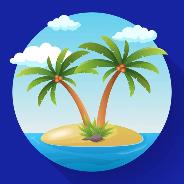 Férias de Verão Ilha do Oceano Tropical com Ilustração de Vetor Plana de Palmeira —  Vetores de Stock