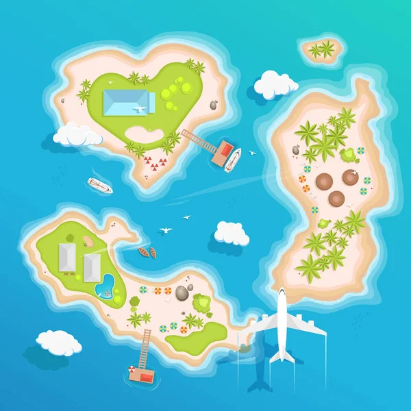Νησιά κορυφαία Αεροφωτογραφία - εικονογράφηση φορέα τουρισμού ταξίδια — Διανυσματικό Αρχείο