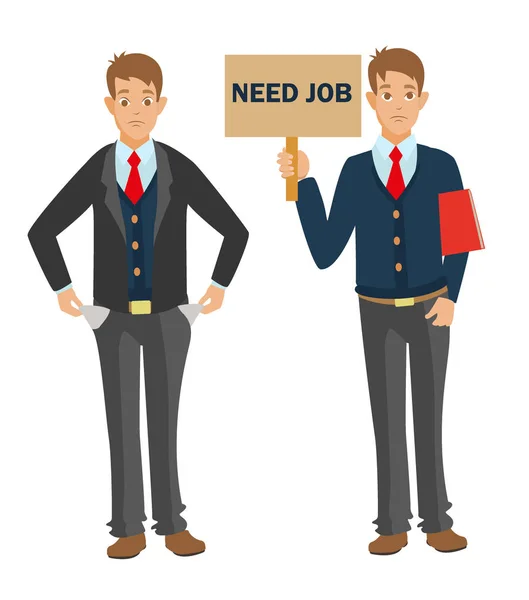 Nezaměstnaný člověk se životopisem potřebují práci a peníze — Stockový vektor