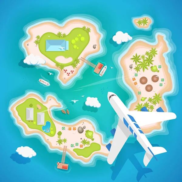 島トップ空撮 - 旅行観光ベクトル イラスト — ストックベクタ