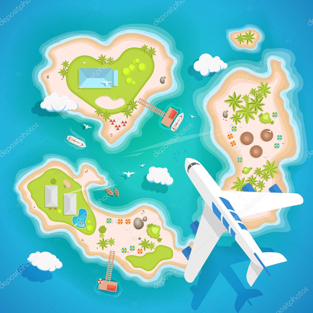 Islands top aerial view - travel tourism vector illustration.