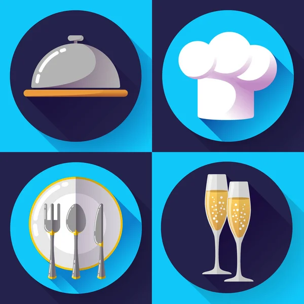 Restaurant pictogrammen instellen koken en keuken — Stockvector