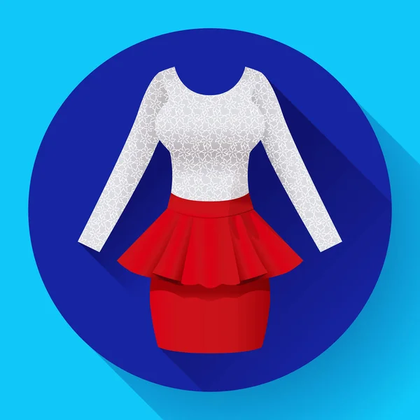 ファッショナブルなレディース服ドレス バスカ赤いスカートとレースのブラウス — ストックベクタ