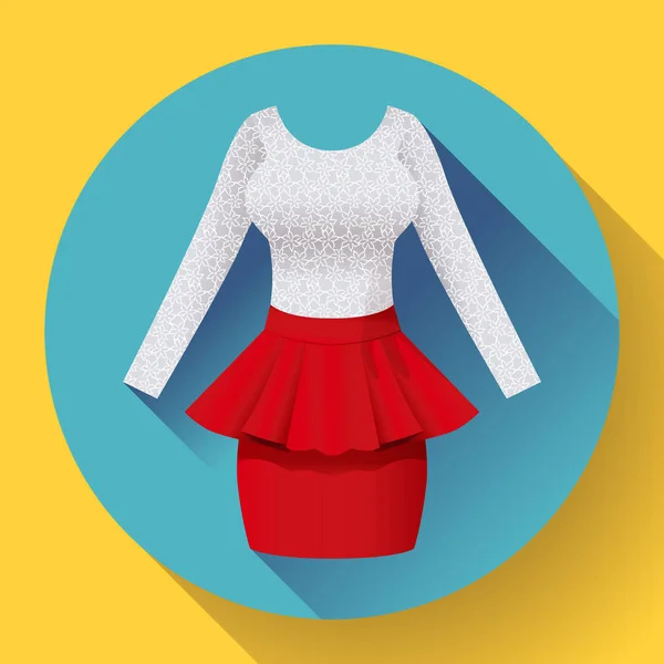 Vestido de moda para mujer con falda roja Baska y blusa de encaje — Vector de stock