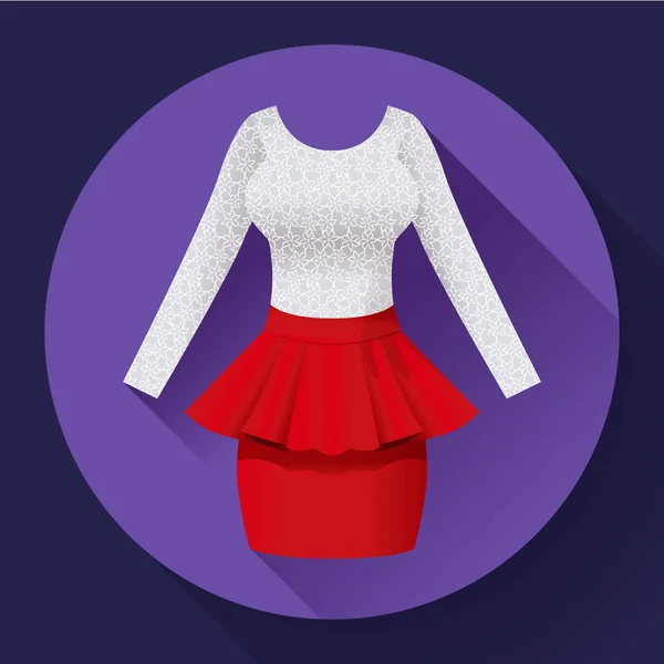 Vestido de moda para mujer con falda roja Baska y blusa de encaje — Vector de stock