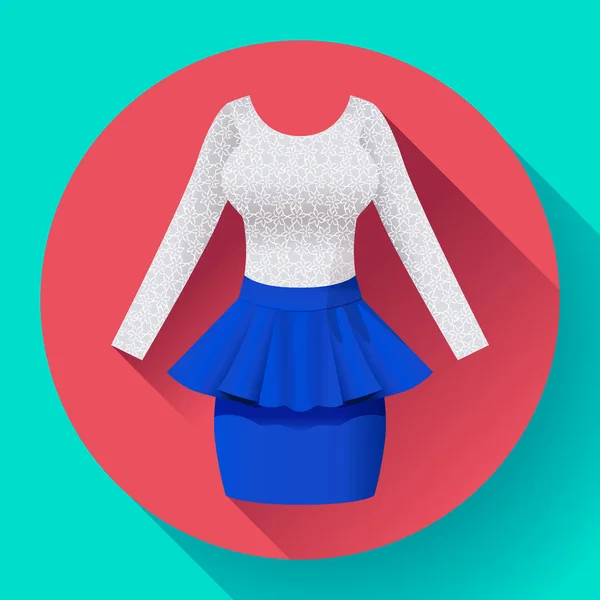Fashionabla kvinnors kläder klänning med Baska blå kjol och lacy blus — Stock vektor
