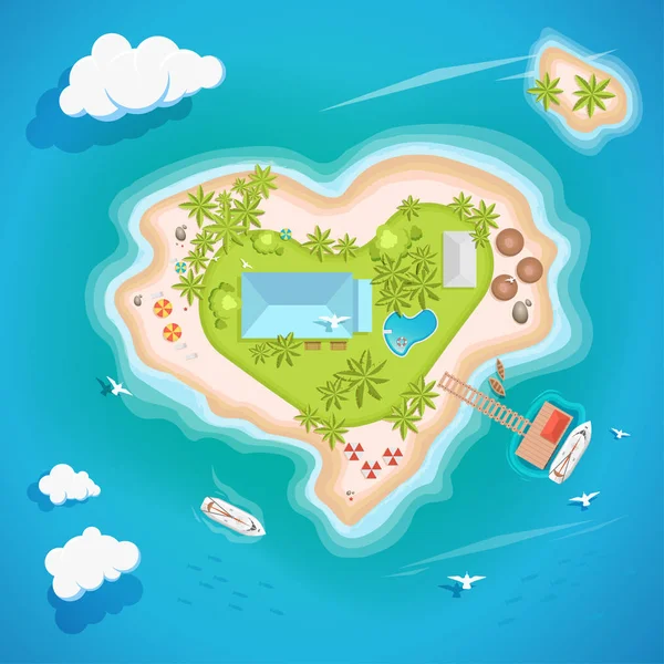 Vista aérea superior de la isla del corazón - ilustración del vector de turismo de viaje — Archivo Imágenes Vectoriales