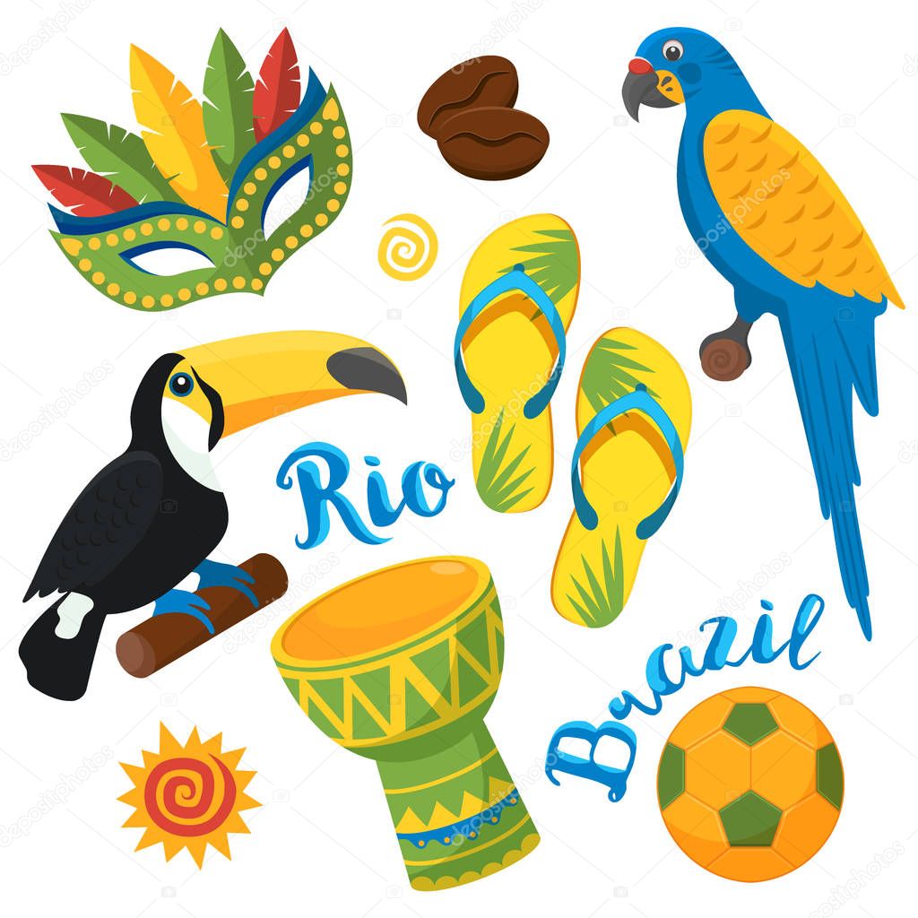 Brazilian Festival in Sao Paulo. Flat Brazil icons set Colorful vector illustration