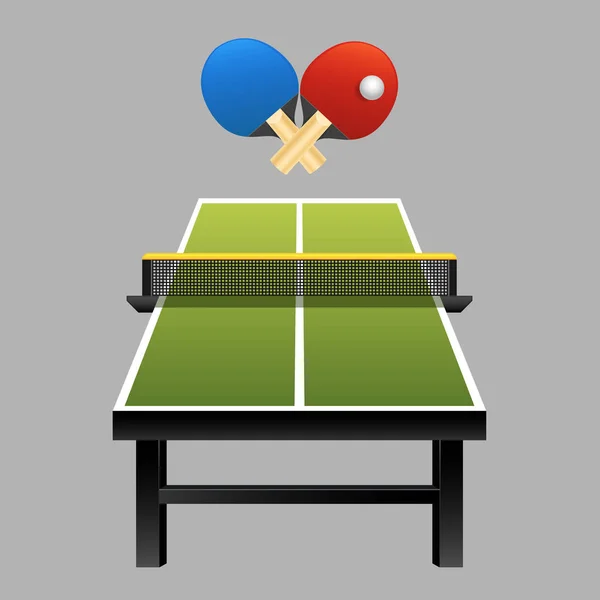 Raquetas de tenis de mesa con pelota sobre tabla vector ilustración sobre fondo oscuro — Vector de stock