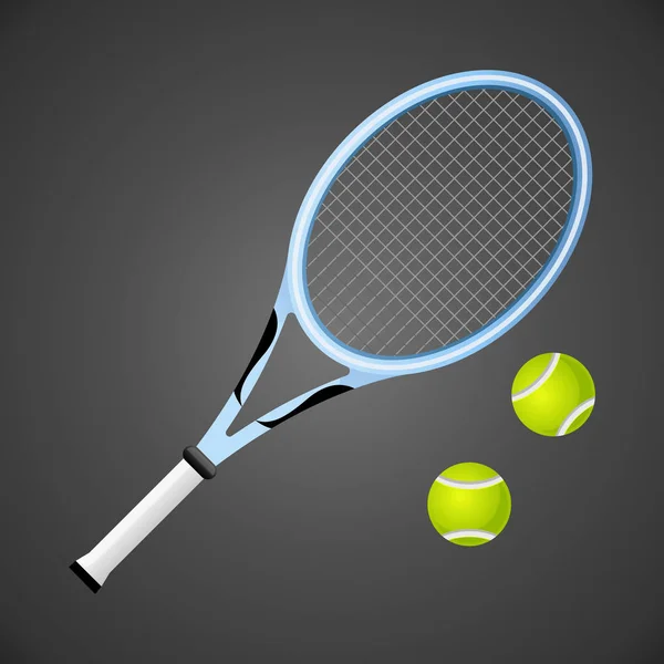 Tenis raket ve topları koyu arka plan üzerinde izole. Vektör çizim — Stok Vektör