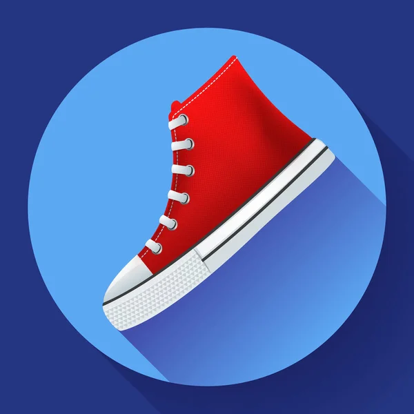 Zapatillas deportivas rojas para ciudad zapato de running diseño plano con sombra larga — Archivo Imágenes Vectoriales