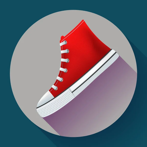 Sapatilhas vermelhas sapatos para a cidade correndo sapato design plano com sombra longa — Vetor de Stock