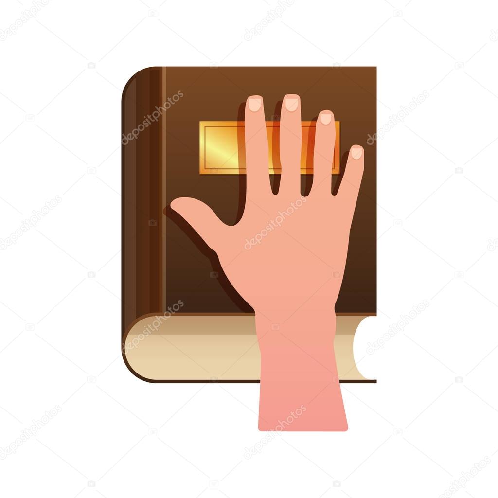 Hand on Constitution as Oath Icon. Hand on the Bible flat icon