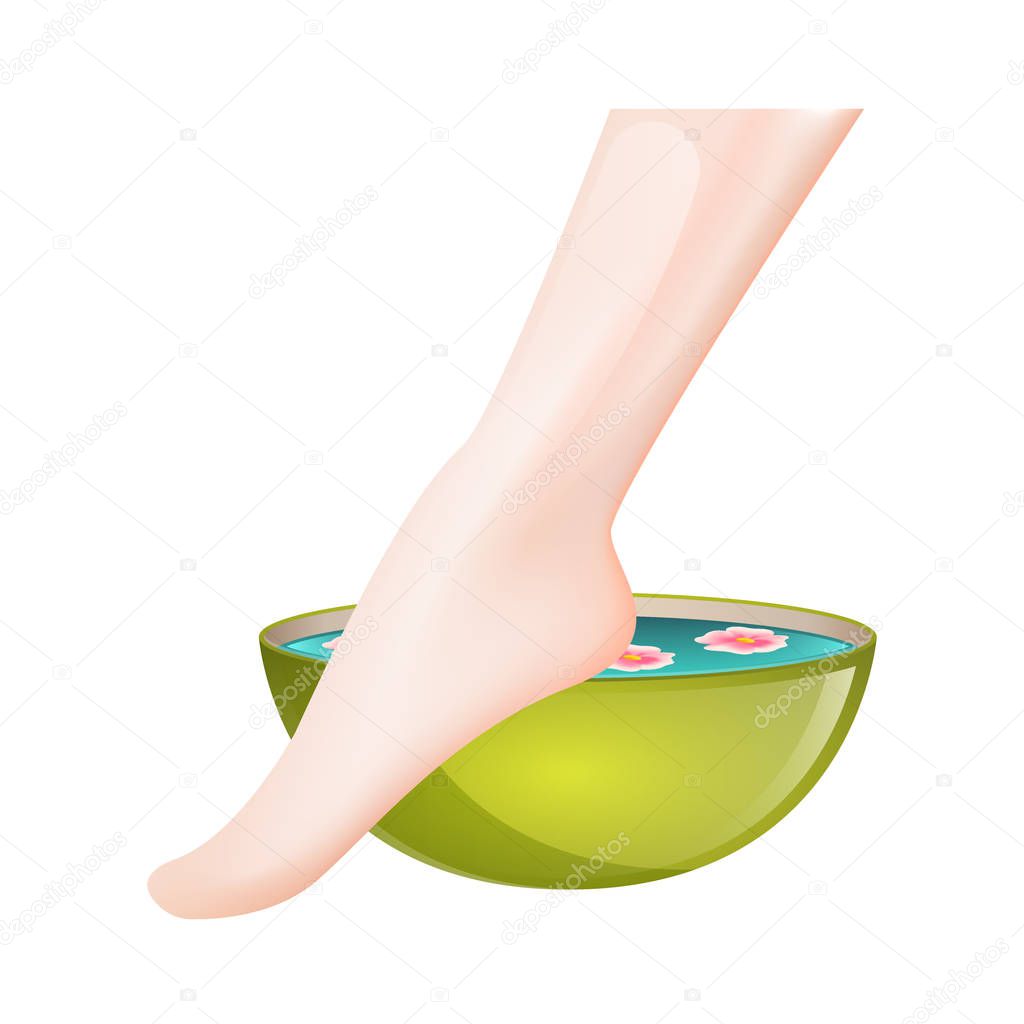 Pedicure spa female feet and Bath with lotuses