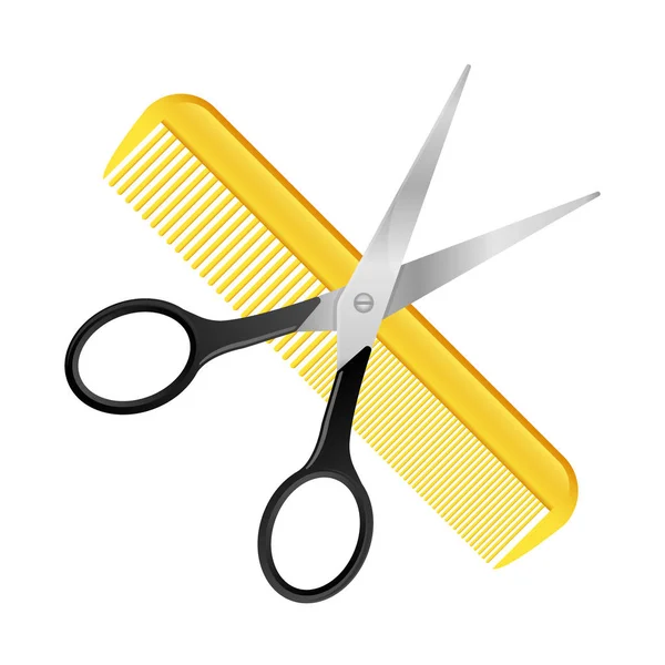 Forbici incrociate e pettine isolato sul concetto di parrucchiere barbiere bianco — Vettoriale Stock