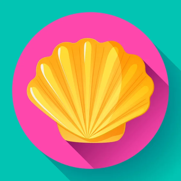 Gold sea shell flat vector logo Seafood flat icon. — Stock Vector