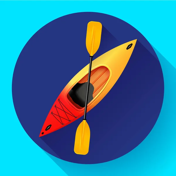 Kayak and paddle icon vector. Outdoor activities. Yellow red kayak, sea kayak flat icon — Stock Vector