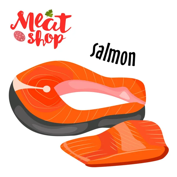 Vettore di carne - salmone. icona della carne fresca . — Vettoriale Stock
