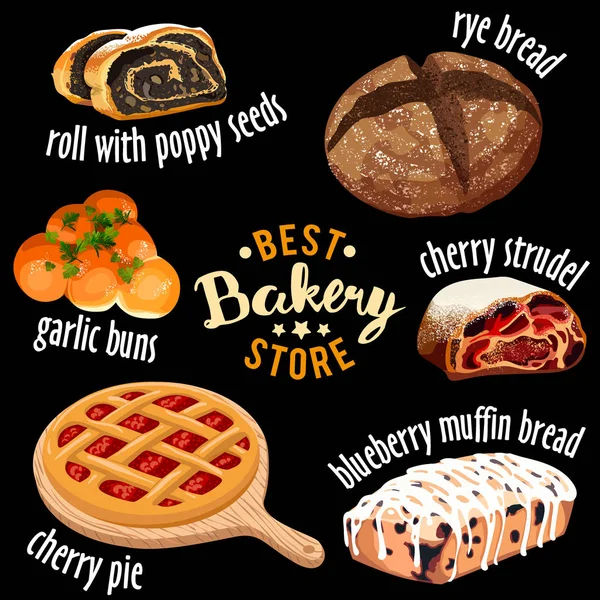 Iconos vectoriales de panadería. Iconos dulces horneados — Archivo Imágenes Vectoriales