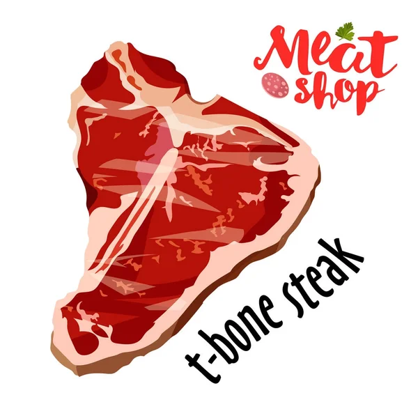 Raw fresh meat t-bone steak vector isolated on white. Fresh meat icon — Stock Vector