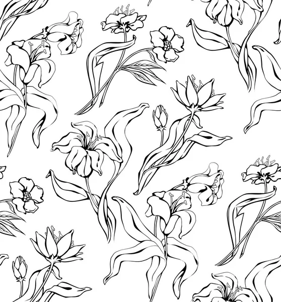 Vintage motif floral sans couture avec Lily dessiné à la main . — Image vectorielle