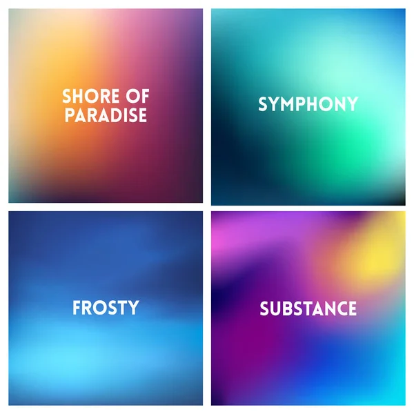 Abstrato vetor multicolorido desfocado fundo conjunto de 4 cores. Quadrado enevoado fundos definido nuvens céu mar oceano praia cores —  Vetores de Stock