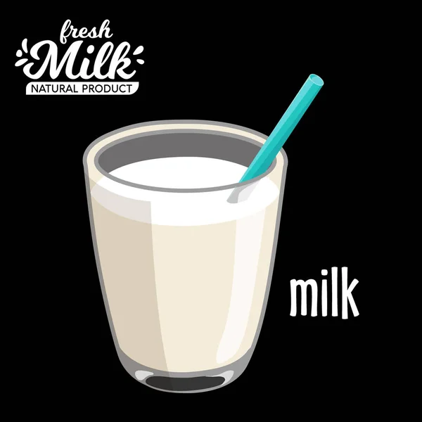 Ποτήρι γάλα επίπεδη στυλ εικονίδιο. Απομονωμένη σε μαύρο φόντο. Εικονογράφηση διάνυσμα — Διανυσματικό Αρχείο