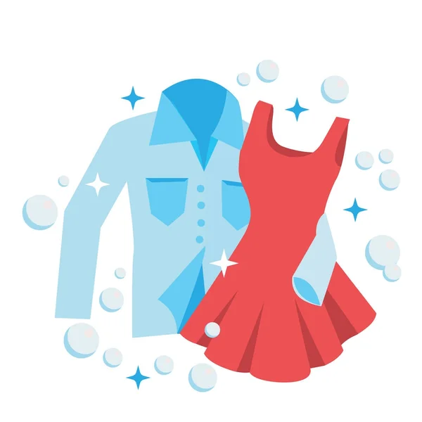 Чистое прачечная рубашка и платье объятия, концепция любви и романтики — стоковый вектор