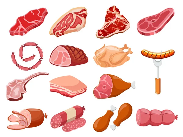 Conjunto de carne vector. Conjunto de iconos de carne fresca . — Vector de stock