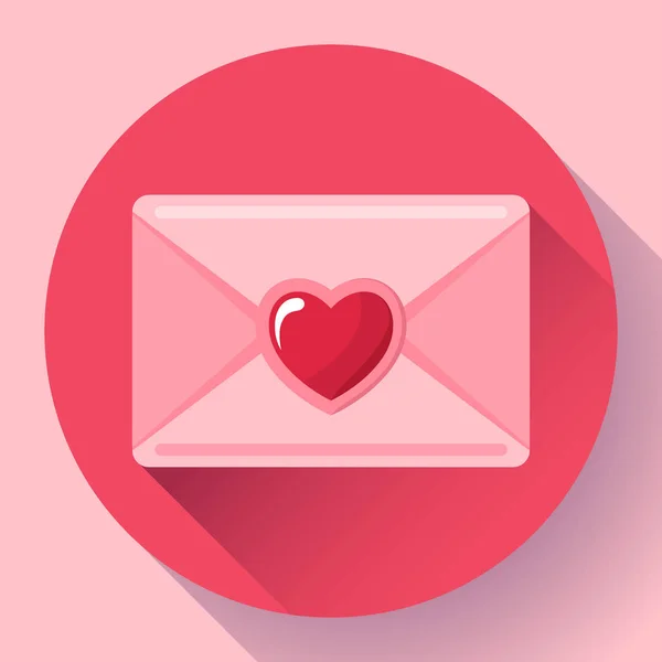 Sobre con corazón rosa icono rojo, feliz día de San Valentín Carta de amor, mensaje de amor , — Archivo Imágenes Vectoriales