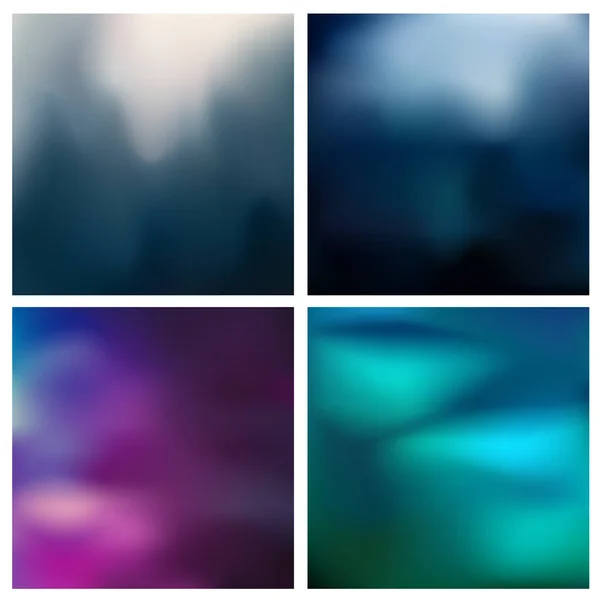 Abstrakter Vektor mehrfarbig verschwommener Hintergrund Set 4 Farben eingestellt. Quadratische verschwommene Hintergründe gesetzt - Himmel Wolken Meer Meer Strand Farben — Stockvektor