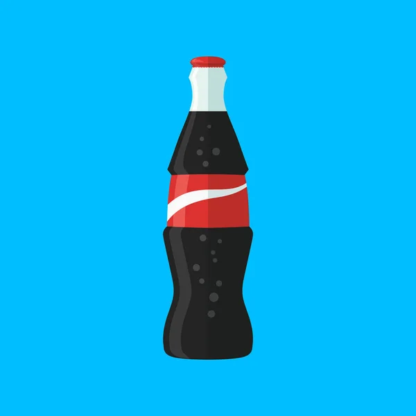 Botella de cola botella de refresco con rojo lable vector plano cola icono — Vector de stock