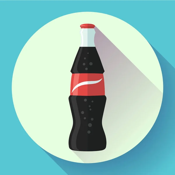 Fles soda met rode lable platte vector icon — Stockvector