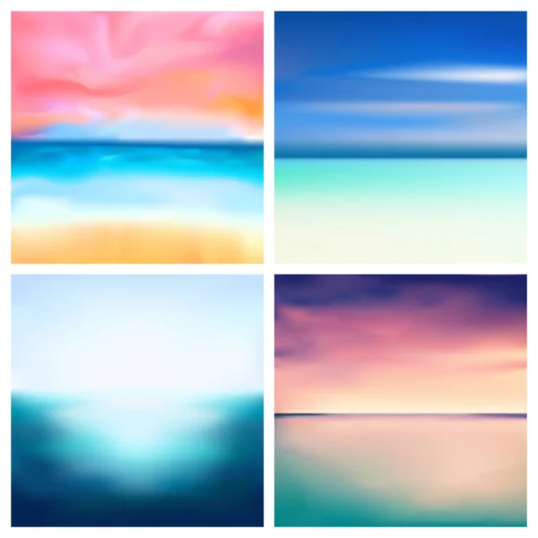Abstract vector nature blurred background set. Quadrado enevoado fundos definido nuvens céu mar oceano verde cores —  Vetores de Stock