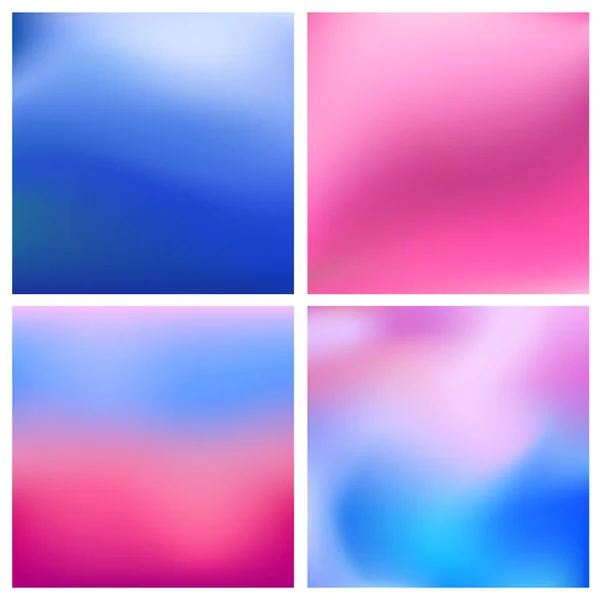 Conjunto de fundo azul pinkblurred vetor abstrato 4 cores definidas. Quadrado enevoado fundos definido nuvens céu mar oceano praia cores — Vetor de Stock