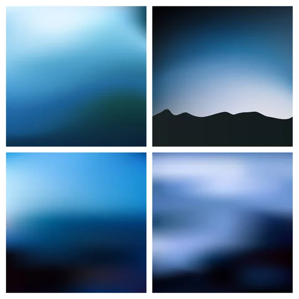 Abstrakter Vektor blau schwarz verschwommener Hintergrund Set 4 Farben eingestellt. quadratische verschwommene Hintergründe gesetzt - Himmel Wolken Meer Meer Strand Farben — Stockvektor