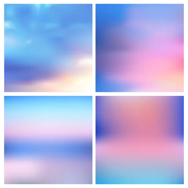 La nature vectorielle abstraite floue ensemble de fond. Décor carré flou - ciel nuages mer océan couleurs vertes — Image vectorielle