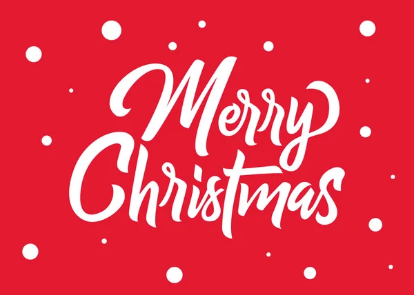 Joyeux Noël lettrage à la main. Texte blanc avec flocons de neige isolés sur fond rouge. Vacances de Noël typographie. Illustration vectorielle . — Image vectorielle