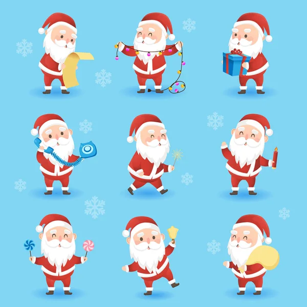 Conjunto de iconos navideños festivos con el divertido Papá Noel — Archivo Imágenes Vectoriales