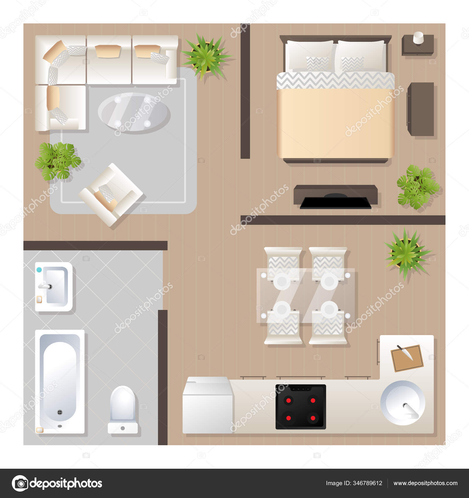 Apartment Design With Furniture Top