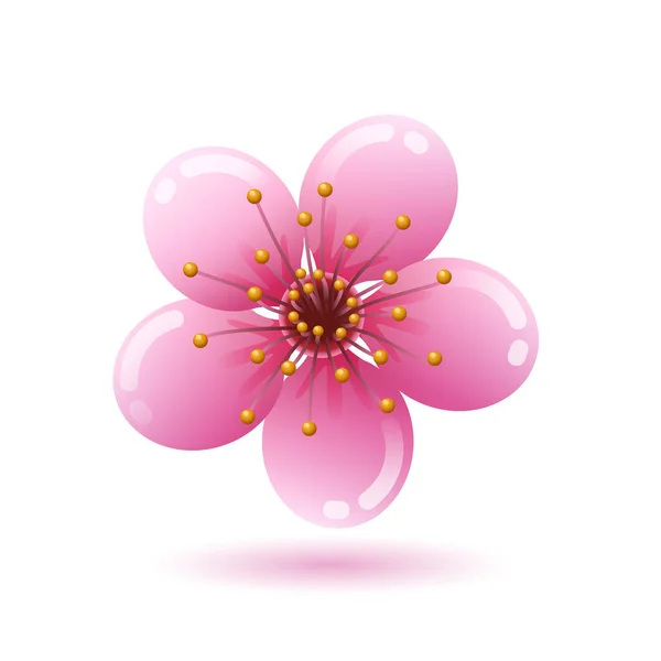 Hermoso icono de flor de sakura rosa sobre fondo blanco, flor de cerezo de Japón, ilustración vectorial . — Vector de stock