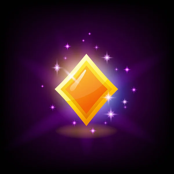 Ljus orange diamant ikon, kort kostym symbol för spelmaskin, spelande speldesign, vektor illustration. — Stock vektor